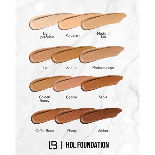 LB HD Liquid Foundation – Makeup Foundation with Hyaluronic Acid, Vitamin E – Hydrating Full Coverage Foundation for Smooth Complexion – Paraben-Free Formula for All Skin Types – Light Porcelain
