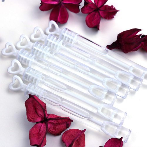 GIFTEXPRESS Bubble Wands Party Favors - 96 Pack Mini 4.25&quot; Tall White Color Heart Bubble Sticks -...