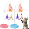 KALAMANDA Cat Collar Toy, Cat Feather Neck Collar Toy with 6 Replacement Refills, Interactive Self Playing Toys with Bell for Indoor Kittens Small Animals