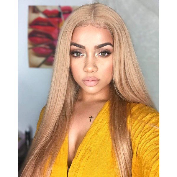 FUHSI Kanekalon Fiber 13×6 Inch Lace Real Natural For Women - Soft & Smooth, Straight Lace Front Wig, Elastic Straps, Comfortable & Adjustable -Color 103# Blonde 250D 22"