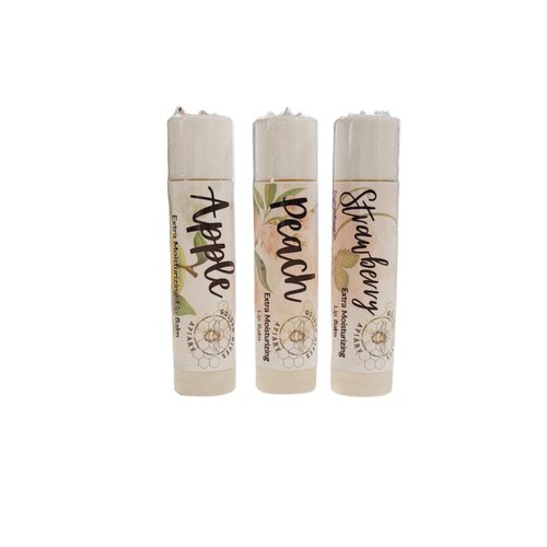 Fruit Fusion Pack-Extra Moisturizing Lip Balm With Raw Beeswax & Organic Cocoa Butter-Golden Hives Apiary (Apple, Peach, Strawberry)
