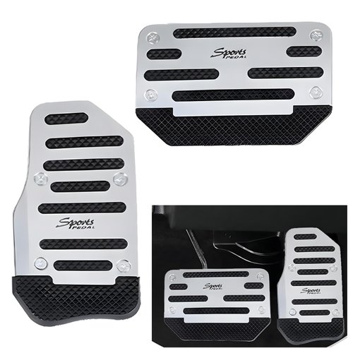 Fluher 2 PCS Car Pedal Replacement Parts, Accelerator + Brake No-Drilling Installation Sports Decorative Pedals, Alloy + Rubber Anti-Slip Safety Pedal Cover, Universal Interior Accessories (Silver)