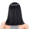 SWACC 14 Inches Short Straight Medium Shoulder Length Wig with Blunt Cut Bangs and Bottom End Synthetic Heat Resistant Hair Wigs for Women with Wig Cap (Off Black-1B)