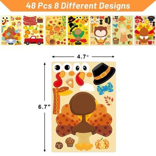 Thanksgiving Stickers for Kids Turkey Stickers 48 Sheets Make Your Own Truck Turkey Sticker Home Classroom Activities Party Favors Games Art Craft School Rewards