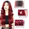 Ebingoo + Wig Cap 26 Inch Burgundy Lace Front Wigs with Dark Roots Wine Red Lace Front Wig With Baby Hair Ombre Red Lace Front Wigs Long Body Wavy Synthetic Hair for Women Daily Wear Party