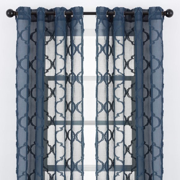 Chanasya Premium 2-Panel Moroccan Embroidered Grommet Textured Sheer Curtain Panels - for Windows Living Room Bedroom Office - Translucent Window Drapes for Home - 52 x 84 Inches Long - Dark Blue