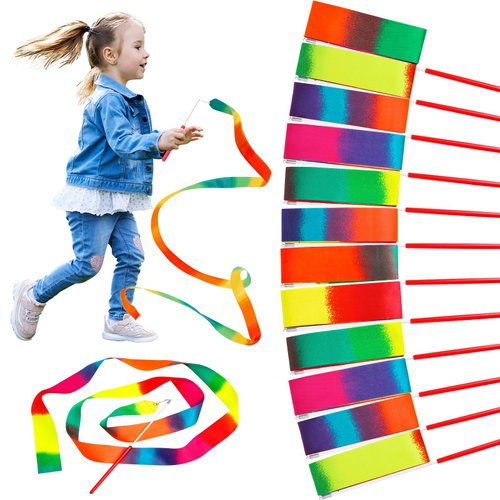 JoyCat 24 Pack Dance Ribbon Streamers,Rainbow Decorations,Goodie Bag Stuffers,Princess Party Favors,Encanto Rainbow Birthday Party Supplies,Classroom Gymnastics Wedding Ribbon