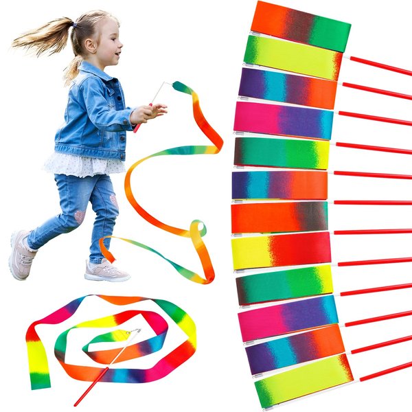 JoyCat 24 Pack Dance Ribbon Streamers,Rainbow Decorations,Goodie Bag Stuffers,Princess Party Favors,Encanto Rainbow Birthday Party Supplies,Classroom Gymnastics Wedding Ribbon