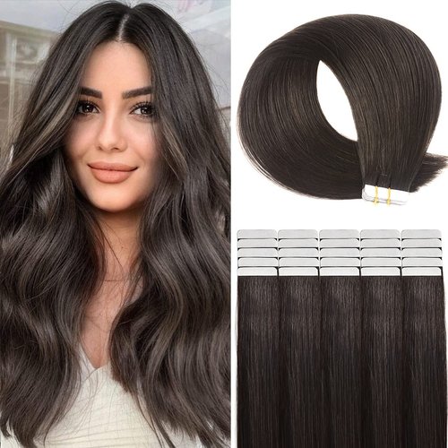 Tape in Hair Extensions Human Hair, 20pcs 14 Inch 40g Remy Tape in Hair Extensions, Dark Brown Si...
