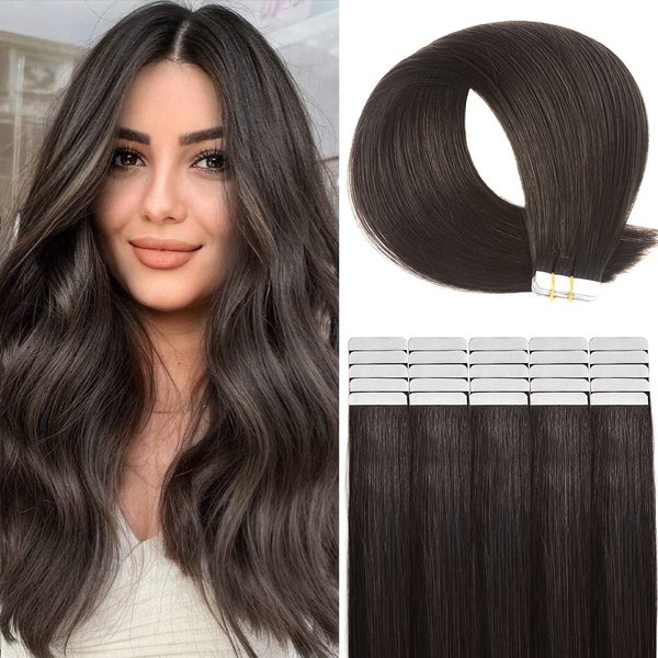 Tape in Hair Extensions Human Hair, 20pcs 14 Inch 40g Remy Tape in Hair Extensions, Dark Brown Silky Straight Natural Hair Extensions Tape in Human Hair