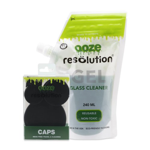 Ooze Resolution Gel Glass Cleaner Kit (1 Pack 240ml, Silicone Caps) Liquid Cleaning Solution Natural Clay Based Non-Toxic Formula Glass and Metal Cleaner - Resolution Accessories (Black)