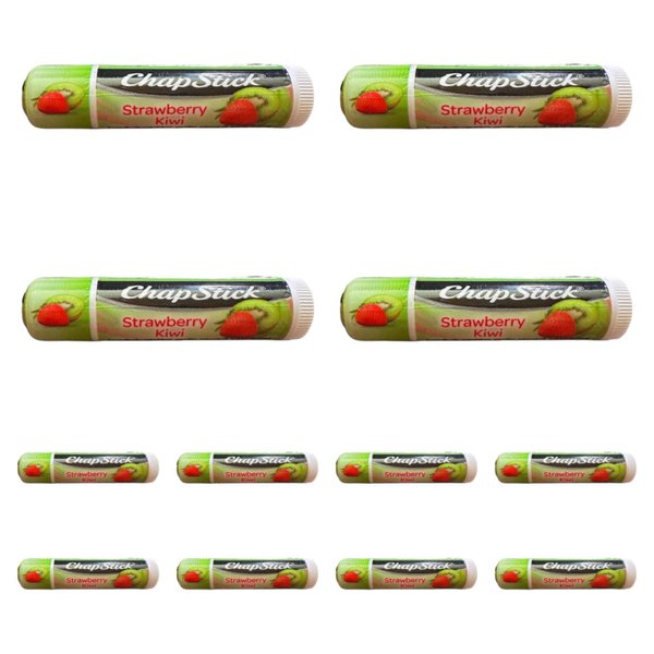 ChapStick Strawberry Kiwi Flavored Skin Protectant Lip Balm - Great for Moisturizing & Hydrating Chapped, Cracked, Dry Lips – 0.15oz (4g) Each, 12 Sticks