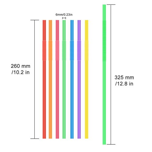 100 Pcs Colorful Plastic Long Flexible Straws.(0.23''diameter and 10.2"long)