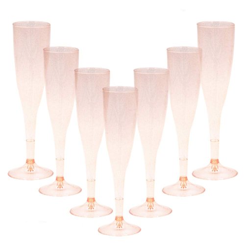 Homy Feel Rose Gold Glitter Plastic Rose Gold Wine Glasses 30 Pack,6.5 OZ Champagne Flutes Disposable for Valentine's Day,Plastic Champagne Flutes,Mimosa Bar Glasses,Valentine's day Supplies