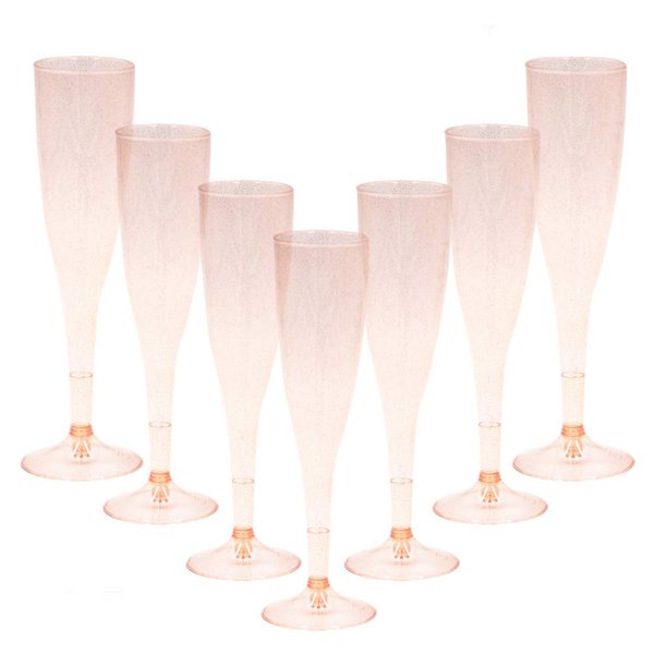Homy Feel Rose Gold Glitter Plastic Rose Gold Wine Glasses 30 Pack,6.5 OZ Champagne Flutes Disposable for Valentine's Day,Plastic Champagne Flutes,Mimosa Bar Glasses,Valentine's day Supplies
