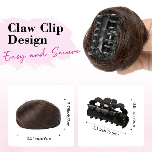 REECHO 2 PCS Mini Claw Clip in Messy & Cat Ears Hair Bun Extensions HB001 Wig Accessory Updo Hairpieces for Women Girls (Pack of 2-3" Straight, Dark Chocolate Brown)