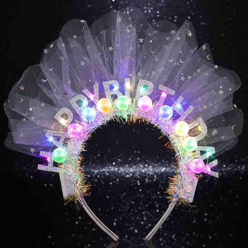 DRESBE Light Up Birthday Headband Silver LED Pearl Happy Birthday Headbands Birthday Party Favors...