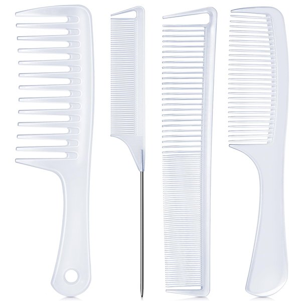 SALONSILK Combs for Women and Men, 4PCS Translucent Professional Comb Set, Wide Tooth Combs Rat Tail Fine Tooth Hair Comb for All Hair Types