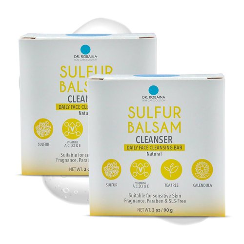Dr. Robaina Sulfur Soap for Acne & Eczema Relief, Antioxidant, Dermatitis & Sensitive Skin Care (Pack of 2)