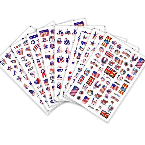 8 Sheets 4th of July Nail Stickers American Flag Independence Day Nail Art Stickers 3D Self-Adhesive Acrylic Nail Art Star Eagle Butterfly Nail Decals for Women Girls DIY Manicure Decoration
