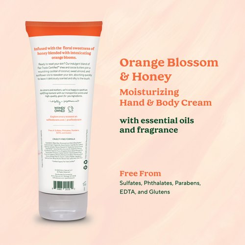South Of France SoF (Formerly Moisturizing Hand & Body Cream - With Organic Shea + Cocoa Butter and Sweet Almond Oil,Non GMO & Vegan, Orange Blossom and Honey, 8 Fl Oz, 1 Pack