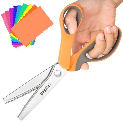 Makasla Pinking Shears Scissors for Fabric, Craft Scissors Decorative Edge, Zig Zag Scissors with Serrated Cutting Edge, Professional Sewing Pinking Shear for Fabric/Leather/Paper Craft (Oragne)