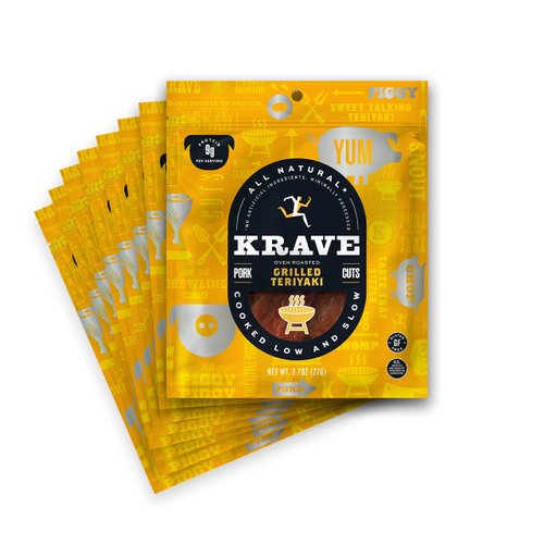 KRAVE All Natural Pork Jerky, Grilled Teriyaki - Protein Packed Snacks Roasted for Maximum Flavor - Premium Tender Meat Cuts - Gluten Free - 2.7 Ounce (Pack of 8)