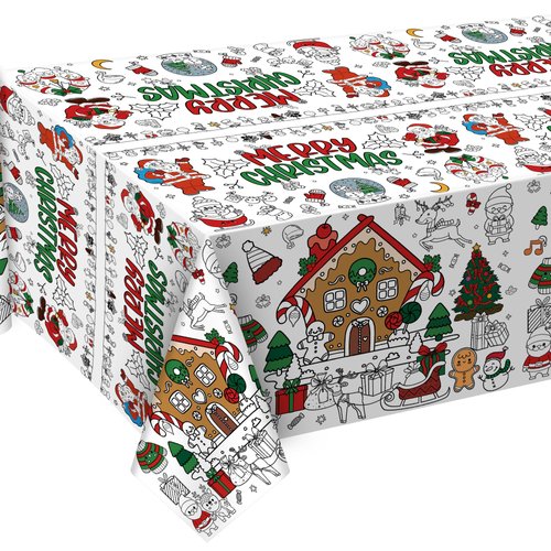 OHOME Christmas Coloring Tablecloth - Christmas Decorations | Christmas Table Decor Indoor- Christmas Banner | Christmas Crafts for Kids - Kids Games Gifts Activities Party Favors Supplies,54" x 88"