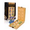 Point Games Solid Pine Mancala - Folding Board Game with Blue, Green, White Marbles- Portable Strategy Travel Game - Recommended Ages 6+
