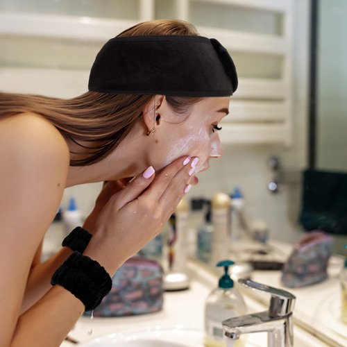 ACO-UINT 6Pcs Spa Headbands and Wrist Washband Set, Headband for Washing Face Towel Wristbands Make Up Headbands, Face Cloths for Washing Face Skincare Headbands for Women