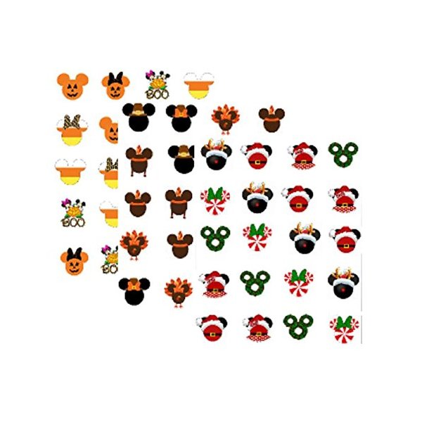 60 Fall / Winter Holiday Mouseketeers Theme Nail Art Decals ( Halloween, Thanksgiving, Christmas)