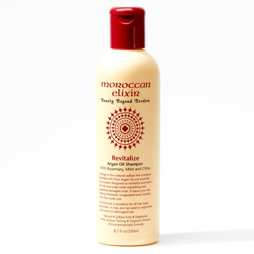 Moroccan Elixir Revitalize Argan Oil Shampoo, Paraben and Sulfate Free Shampoo Repairs Dry, Damaged, Color-treated Hair, Tames Frizz and Promotes Growth For Strong, Shiny Hair (8.5oz)