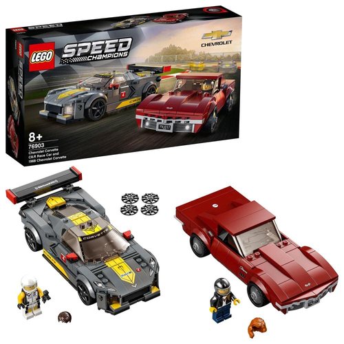 LEGO 76903 Speed Champions Chevrolet Corvette C8.R Race Car and 1969 CC Racing Model, Toy Cars Building Kit for Kids 8 Plus Years Old, 2 Sports Models