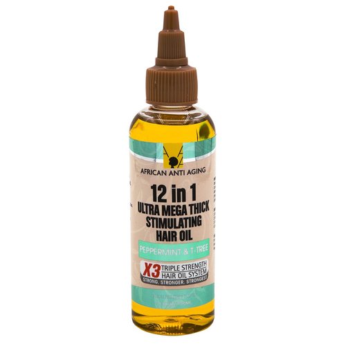 African Anti Aging 12 In 1 Ultra Mega Thick Stimulating Hair Oil Peppermint & T-Tree 3.38 Oz (Pack of 1)