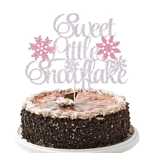 YUINYO Sweet Little Snowflake Cake Topper, Winter Snowflake Baby's Birthday Cake Decor for Boy and Girl, Winter Onederland Baby Shower/Gender Reveal Party Decorations Supplies, Silver Glitter