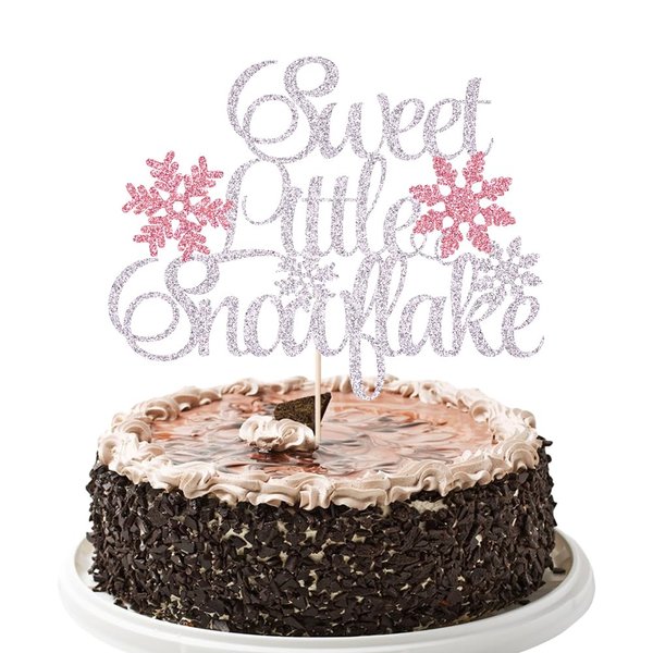 YUINYO Sweet Little Snowflake Cake Topper, Winter Snowflake Baby's Birthday Cake Decor for Boy and Girl, Winter Onederland Baby Shower/Gender Reveal Party Decorations Supplies, Silver Glitter