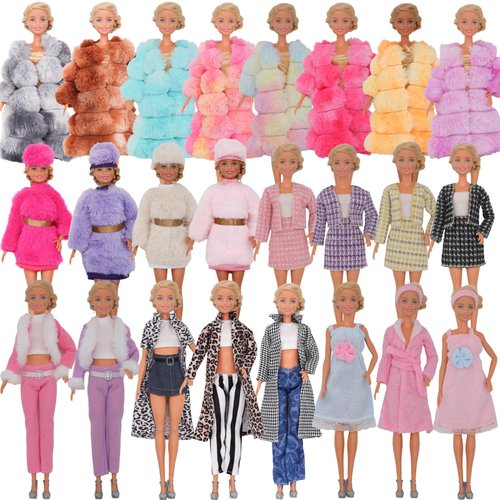 EuTengHao Winter Doll Clothing Set for 11.5 Inch Girl Dolls Includes Winter Fur Coat Nightwear Bathrobe Hat Dress Jacket Jeans Fashion Outfit for 30cm Girl Doll Play House Girls Gift