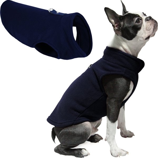 Gooby Fleece Vest Dog Sweater - Navy, Small - Warm Pullover Fleece Dog Jacket with O-Ring Leash - Winter Small Dog Sweater Coat - Cold Weather Dog Clothes for Small Dogs Boy or Girl