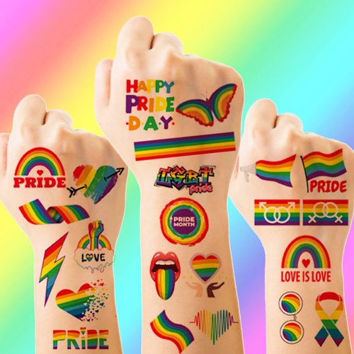 10 Sheets(108PCS) Pride Day Temporary Tattoo for LGBT Gay Pride Fake Tattoos Rainbow Flags Hearts Lips Stars Ribbons Tattoo Stickers Pride Parades Celebrations Party Supplies for Arm Body Face