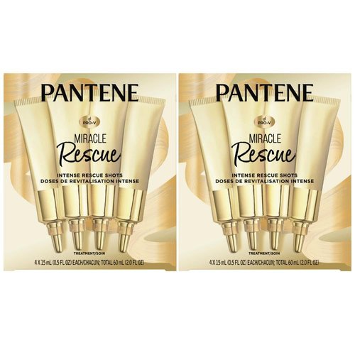 Pantene Hair Mask Miracle Rescue Shots, Intensive Repair Treatment for Damaged Hair, 4 count 0.5 oz Each, Twin Pack