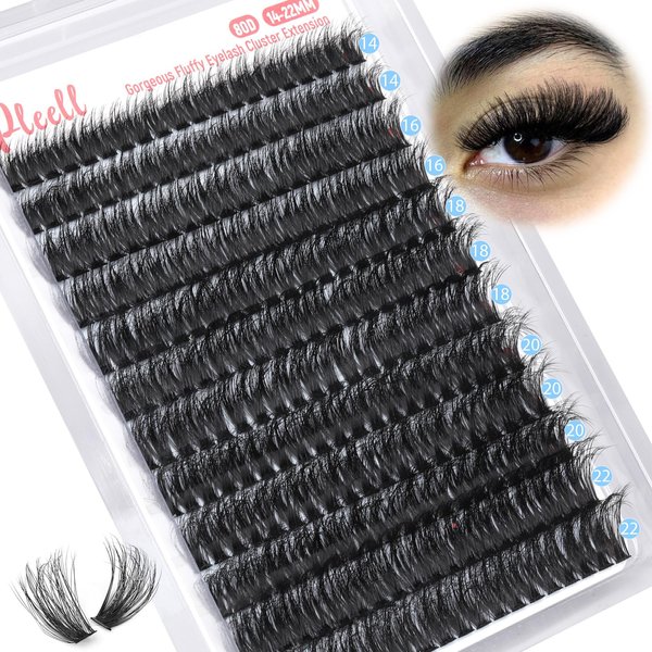 Fluffy Lash Clusters 14-22MM D Curl Lashes Cluster Eyelash Extensions Wispy Eyelash Clusters 80D 280 Pcs Individual Lashes DIY Lash Extension at Home by Pleell