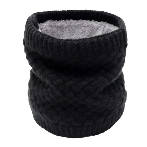 Winter Fleece Lined Knitted Neck Warmer Scarf, 2 or 1 Pack Neck Gaiter for Women Mens Teens, Black
