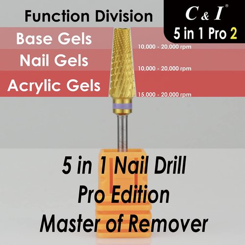 C & I 5 in 1 Nail Drill Bit, Mixed Sizes Edition, Cross Teeth, 2 Way, Professional Multi-function Nail Drills for Electric Manicure Drill Machine, Shank 3/32” (Pro2)