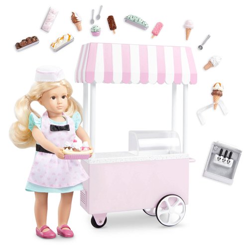 Lori – Mini Doll & Ice Cream Cart – Clothes & Ice Cream Accessories for 6-inch Dolls – Ice Cream Scoops, Cones, Soft Serve, Popsicles – Toys for Kids – 3 Years + – Evelina's Ice Cream Cart