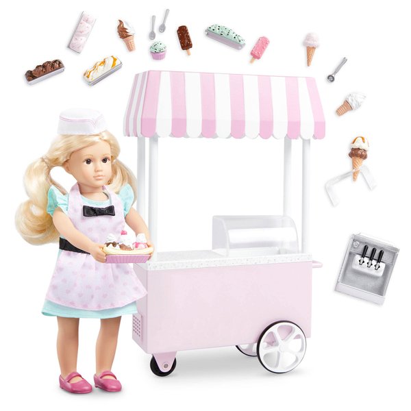Lori – Mini Doll & Ice Cream Cart – Clothes & Ice Cream Accessories for 6-inch Dolls – Ice Cream Scoops, Cones, Soft Serve, Popsicles – Toys for Kids – 3 Years + – Evelina's Ice Cream Cart