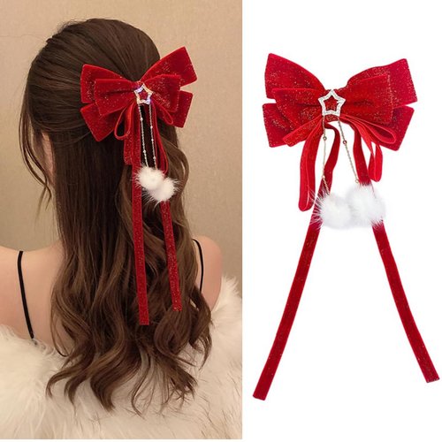 minkissy Red Velvet Hair Bow for Girls - Red Ribbon for Hair Red Big Bow Hair Clip Bowknot Barrette Hair Accessories for Women Girls Bow Hair Clips