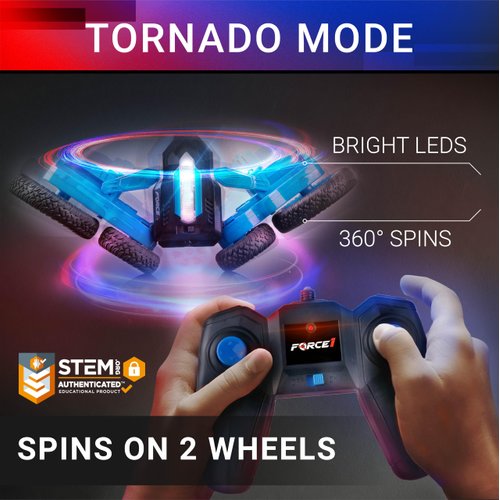 Force1 Tornado LED Remote Control Car for Kids- Double Sided Driving Fast RC Cars 360 Flips, Outdoor 4WD Off Road Stunt Car, All Terrain Tires, RC Crawler Rechargeable Battery and Easy Kids Car Remote