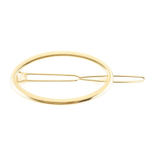 Gold oval barrette outline shape metal hair clip barrette shiny clip oblong lightweight small bar...
