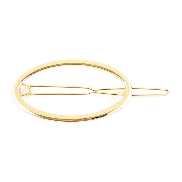 Gold oval barrette outline shape metal hair clip barrette shiny clip oblong lightweight small barrette