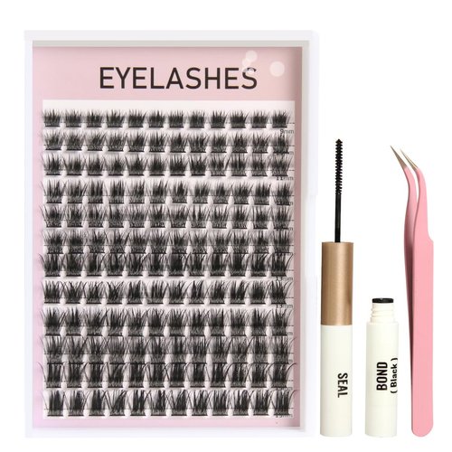 Eyelash Extension Set Includes 144 Clusters 50D Premade Fans Cluster Lashes &Lash Bond and Seal & Lash Tweezers 9-15mm Mix Length Individual Lashes Cluster (50D-C, 9-15mm Mix Length)